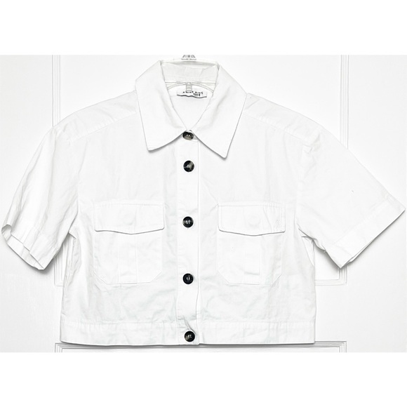 ANINE BING 90s Short Sleeve Cotton Poplin Button Up Crop Utility Camp Shirt XS - Picture 9 of 16